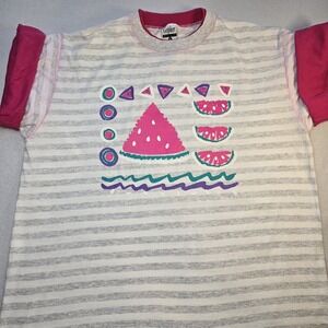 Vtg 90s Gopher Sport Striped Watermelon T Shirt Pink XL Kawaii Aesthetic Summer